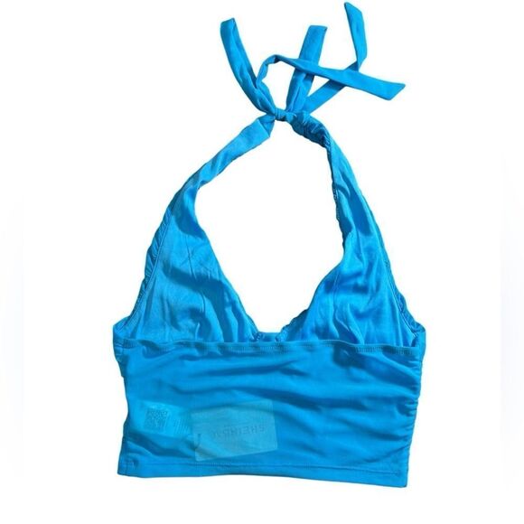 Shein halter top ruched sheer blue size 4 (small) - Picture 2 of 7